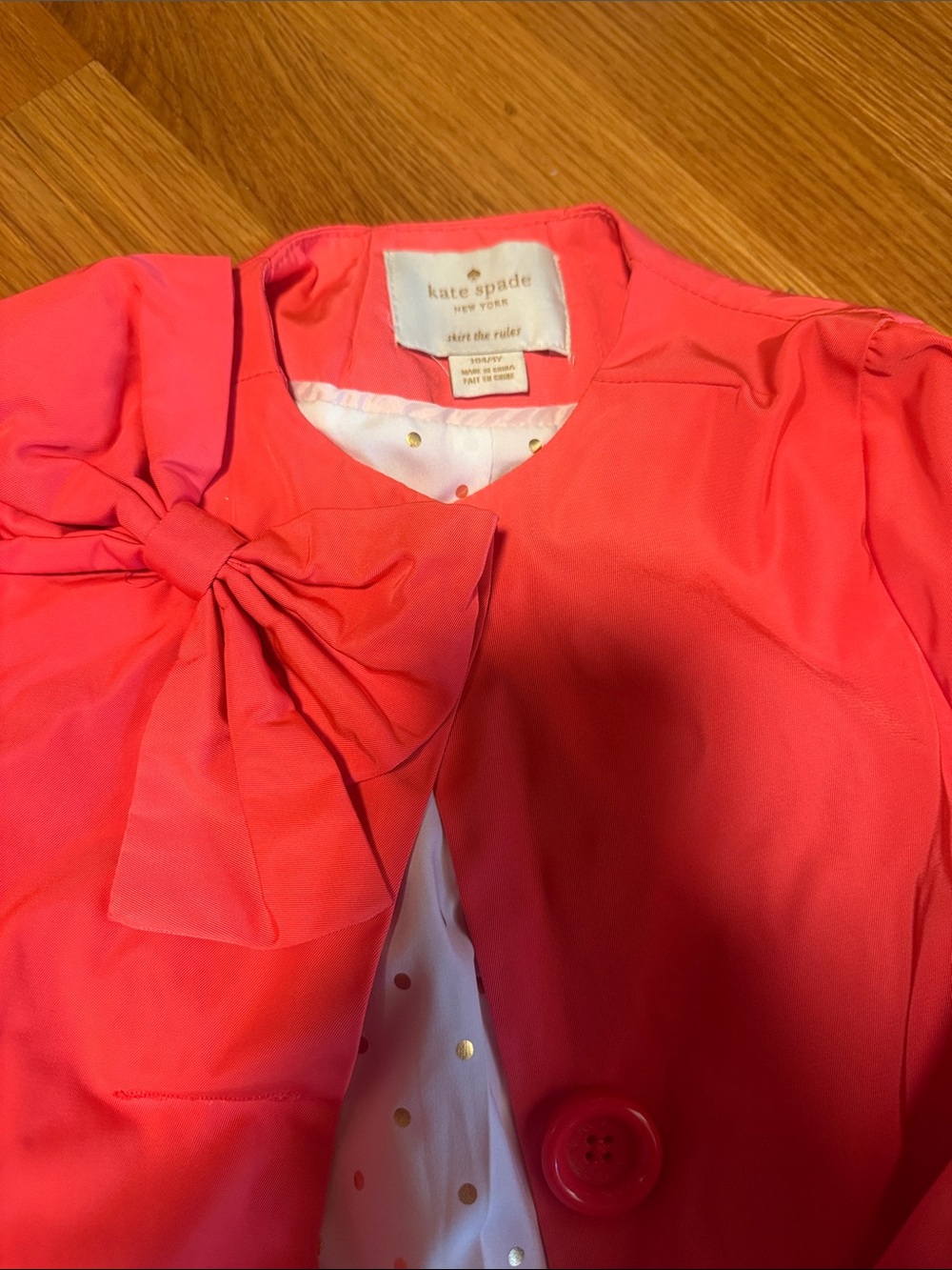 kate spade Girls Bright Coral Pink Bow-Accent Coat - Picture 2 of 4